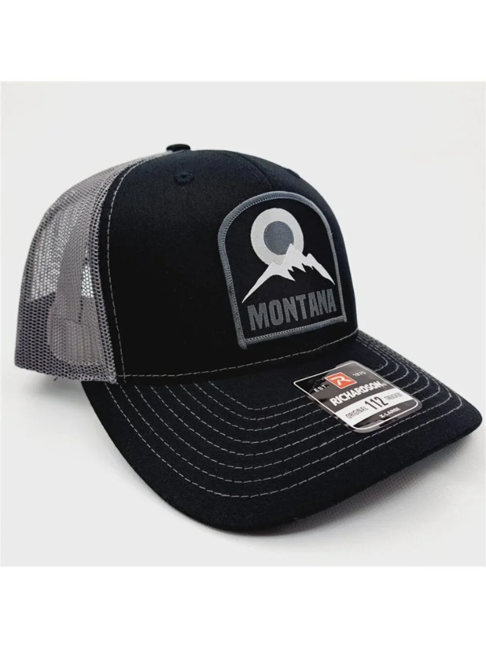 Retro Montana Mountain Patch Charcoal Richardson 112 Outdoor Trucker Hat Hiking